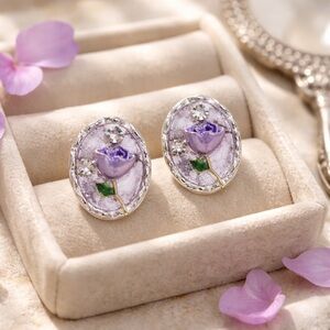 Elegant Purple Rose Earrings